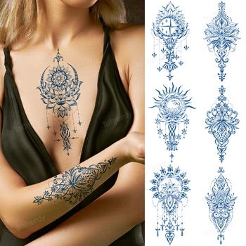 falso tatuagem de henna suco de tinta de longa duração gel natural do corpo arte impermeável tatuagens temporárias de mama volta underboob flor mandala