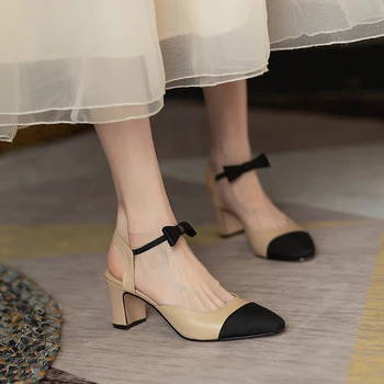 2022 a primavera e o verão as mulheres do arco sandálias da moda sexy de correspondência de cores apontou salto alto banquete de festa designer de sapatos femininos