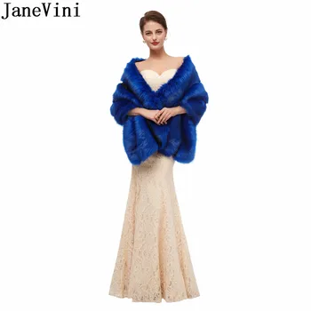 JaneVini Azul Royal Mulheres de Peles de Casamento Bolero Inverno Noiva Vestido de Festa Noite Xale de Peles de Urdume Capes stola etole mariage 2020