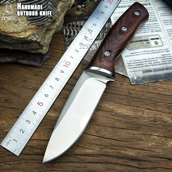 LCM66 caça reta faca tática knifeFixed Facas de aço,cabeça+sólido punho de madeira Faca de Sobrevivência,Camping Faca de Salvamento e ferramentas