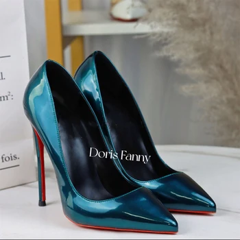 Doris Fanny Fundo Vermelho Clássico Dedo Apontado Stiletto Mulheres Bombas De Festa Sexy Lady Sapatos De Salto Alto