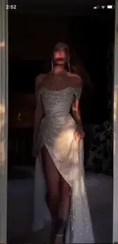 Verngo Brilho de Uma Linha Fora do Ombro Vestidos de Baile Fenda Lateral, Comprimento do Assoalho Longos Vestidos de Noite das Mulheres da Moda Vestido Formal 2021