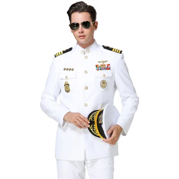 Aviação Pilotos Clássica Camisa Branca Marinha Camisa Naipe Masculino Oficial De Vestido De Capitão Do Navio Marinheiro Traje Coronel Ternos Uniforme