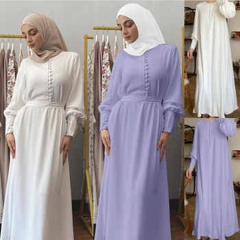 Ramadã, Eid Dubai Abaya Turquia Muçulmana Chiffon Moda Outono Longa Vestido Das Mulheres Islã Roupas Brancas Mulheres Elegantes Vestidos Manto