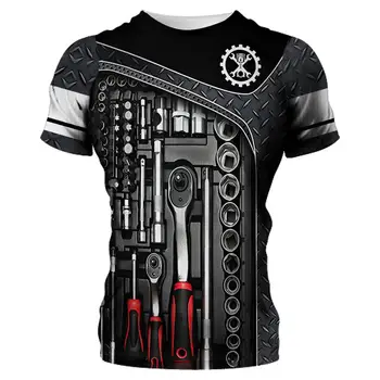 Mecânico de Camisa 3D Personalizado dos Homens T-shirt Mecânica Roupas masculinas Tees 3D Impressão de Algodão de Manga Curta Tops de grandes dimensões Streetwear