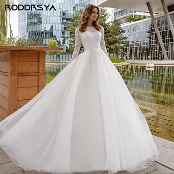 RODDRSYA Elegante do Casamento Vestidos de Mangas compridas, Vestidos de Casamento Para a Noiva Laço Ilusão Botão de Voltar Vestido De Noiva Feito
