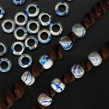 50pcs/monte Azul Dreadlocks Cabelo Anel de Cabelo de Trança Miçangas cabelo de trança de dread dreadlock Esferas de algemas clipes de cerca de 6mm furo