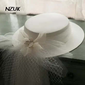 NZUK Casamento Jazz Chapéus de Mulher Branca Fascinator Cocktail Chapéu de Festa de Casamento Igreja Acessórios de Chapelaria casquetes para tocados