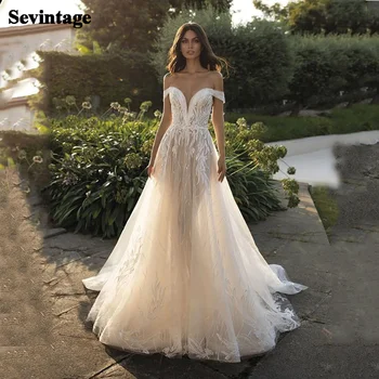 Sevintage Vestidos de Noiva 2021 Elegante Namorada Fora do Ombro Praia Apliques de Renda Vestidos de Noiva para as Noivas Formal personalizado ma