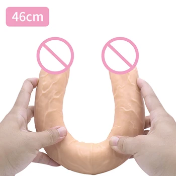 Duplo Vibrador 46CM Tempo de Simulação Pênis Grande Clitóris G-spot Estimulador Feminino Masturbador Plug Anal Brinquedos Sexuais para Lésbicas