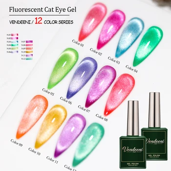 Vendeeni 12 Cores de Fluorescência de Olho de Gato Gel Unha polonês Magnético DIODO emissor de luz UV Soak Off Gel Vernizes Spar Olho de Gato da Arte do Prego Gel Incolor