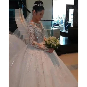 Baratos Vestidos Noiva De Renda Bola Vestidos De Noiva 2022 Feito Luva Cheia De Ilusão Branco Marfim Vestido De Noiva Veste De Casamento