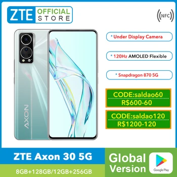 Versão Global ZTE Axon 30 5G Em Tela de Smartphone Câmera de 8 gb 128 GB Snapdragon 870 6.92