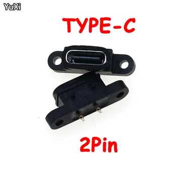 1-10 USB 3.1-Tipo C Conector de 2 pinos 2 do Fio de Soldadura Feminino, Impermeável Tomada Fêmea Com o Furo do Parafuso Anel de Borracha Porta de Carregamento Rápido