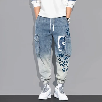 Novo Streetwear Hip Hop Carga Calças jeans masculino Calças Cargo Elástico Harun calças de Corredores de Calças No Outono e na Primavera os Homens de Roupas