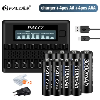 Bateria recarregável AA + AAA bateria pilhas recarregáveis AAA, 1,2 V pilhas AA e 1,2 V carregador de bateria para AA AAA bateria