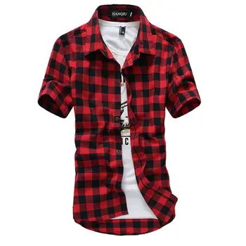 Vermelho E Preto, Camisa Xadrez Homens Camisas De 2022, A Nova Moda De Verão Camisa Homme Mens Camisas Xadrez De Manga Curta, Camisa De Homens Blusa