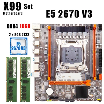 X99 Conjunto de placa-Mãe LGA 2011 3 Para Intel E5 2670 V3 CPU 16GB ECC RAM do Servidor de Memória M. 2 Nvme LGA 2011 V3 kit placa-mãe