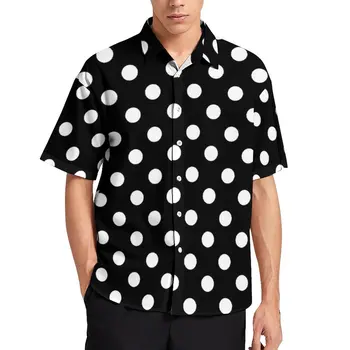 Preto-E-Branco de Bolinhas de Impressão de Férias Camisa de Moda, Arte Moderna Havaianas Casual Camisas de Homem Novidade Blusas, Roupas de Verão 4XL
