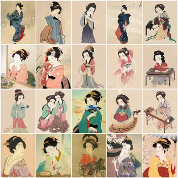 HUACAN Pintura a Óleo Mulher Japonesa Desenho Sobre Tela pintado à mão de Arte Presente DIY Imagens Pelo Número de Figura Kits de Decoração para Casa