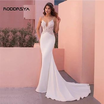 RODDRSYA Vintade Vestido de Noiva Sereia 2023 Sexy Decote em V de Espaguete fita para o Laço do Vestido de Noiva Para Noiva sem encosto Feitos Vestidos