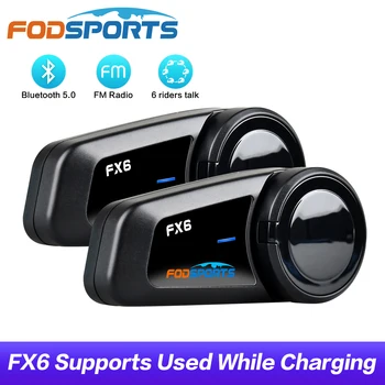 Fodsports FX6 de Capacetes para motociclistas de Intercomunicação 6 Rider sem Fio Bluetooth 5.0 Fone de ouvido Intercomunicador Impermeável Intercomunicador Capacete