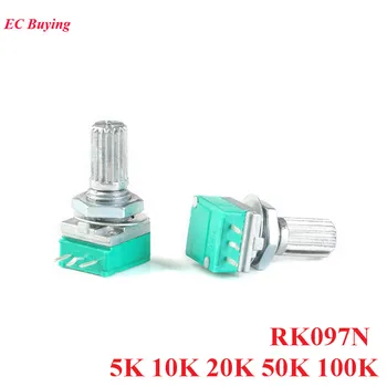 5pcs RK097N 5K 10K 20K 50K 100K Potenciômetro com chave de Áudio de 3 pinos Comprimento da Alça de 15mm Amplificador de Vedação