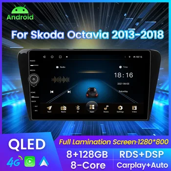 8G+128G de som do Carro Rádio Para Skoda Octavia 3 A7 2013-2018 Multimídia Vídeo Player de Navegação GPS 2 Din 4G wi-Fi de Áudio de DVD QLED