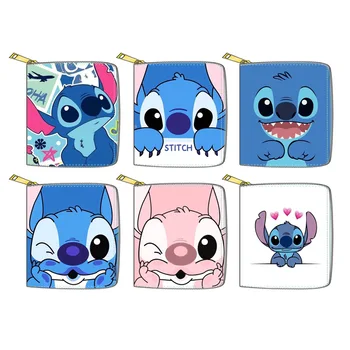 Disney Stitch Nova moeda bag duplo Ponto de PU Curto Zíper Pequena Carteira de longo cartoon do titular do cartão de Carteira de Impressão