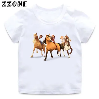 Sorte & Mustang Espírito Cavalo de desenhos animados Crianças Funny T-Shirts Meninas Bonitos Roupas de Bebê Meninos T-shirt de Verão Crianças Brancas Tops,ooo5457