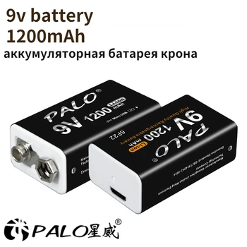 PALO 1200mAh Li-Ion Bateria de 9V Recarregável Coroa de 9 Volts Para Microfone, Detector de Metal com Porta USB de Carregamento батарейка крона