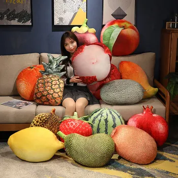 35-55 cm Kawaii Realistas Frutos do Brinquedo do Luxuoso Coisas Frutas Travesseiro Manga Morango Abacaxi Durian Hami Melão Brinquedo Jogar Travesseiro