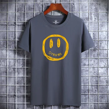 2021 NOVO Rosto Sorridente de Algodão 100% dos Homens T-Shirt de Hip-Hop T-shirt de Algodão O-pescoço Verão Masculino Causal Camisetas Moda Solta Tees J38