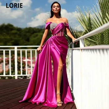 LORIE Luxo Elegante Sereia Vestidos de Baile 2022 Longo de Alta Fenda Cristais Brilhantes Mulheres Concurso de Vestidos de Festa Plus Size Vestes De Soirée