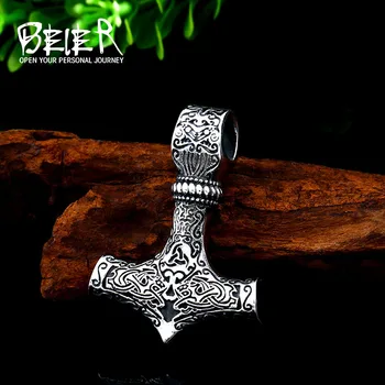 BEIER thor o martelo mjolnir colar pingente viking escandinávia viking nórdico colar com corrente de aço inoxidável BP8-384