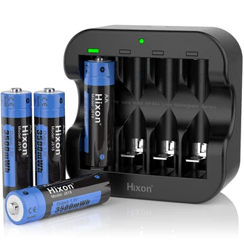 Hixon--4pc 3500mWh de 1,5 V AA Recarregável do Li-íon da Bateria 4 Slot Carregador, Mouse Para Substituição da Bateria Fabricantes de Vendas Diretas,
