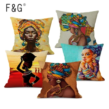 Africana Personagem Pintura A Óleo Capa De Almofada Nação Africana Mulheres Decorativos Fronha De Linho Do Travesseiro Coverfor A Decoração Home