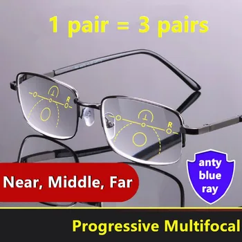 Homens Multifocais Óculos De Leitura Progressiva Bifocal Perto De Far Anti Blue Ray Presbiopia Óculos De Ampliação Mulheres Negras Gafas Barato