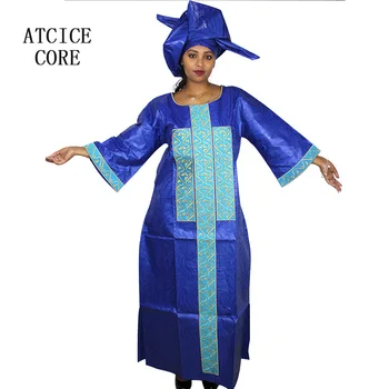 africano de vestidos para mulheres de design de moda de nova africana bazin projeto do bordado do vestido vestido longo com lenço de dois pcs, um conjunto A271#