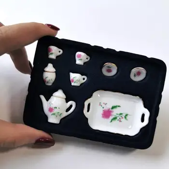 8/15pcs 1:12 Miniatura de Porcelana Xícara de Chá de Conjunto de Chita Flor Utensílios de Cozinha, Móveis de Casa de bonecas Brinquedos Para Crianças