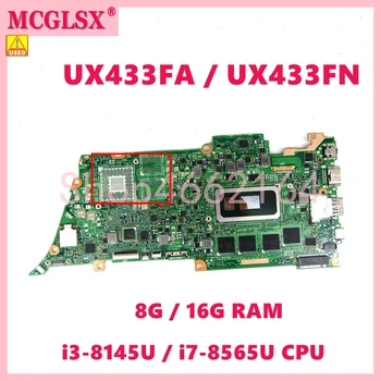 UX433FA i3-8145U/i7-8565U CPU 8G/16G de memória RAM placa-mãe Para ASUS ZenBook UX433F UX433FN U4300F UX433FA Laptop de placa-Mãe Usado