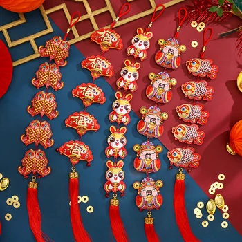 1 Par de Ano Novo Chinês Decorações Enfeites Chineses Nó Pingente Vermelho Pendurar Ornamentos para 2023 Ano Do Coelho de Casa Ornamentos